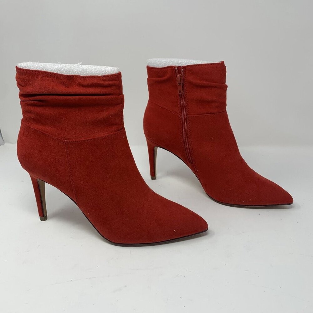 Xoxo Taylor XO223742 Ankle Bootie Women 7.5M Red Micro Pointed Toe Side Zip 8096